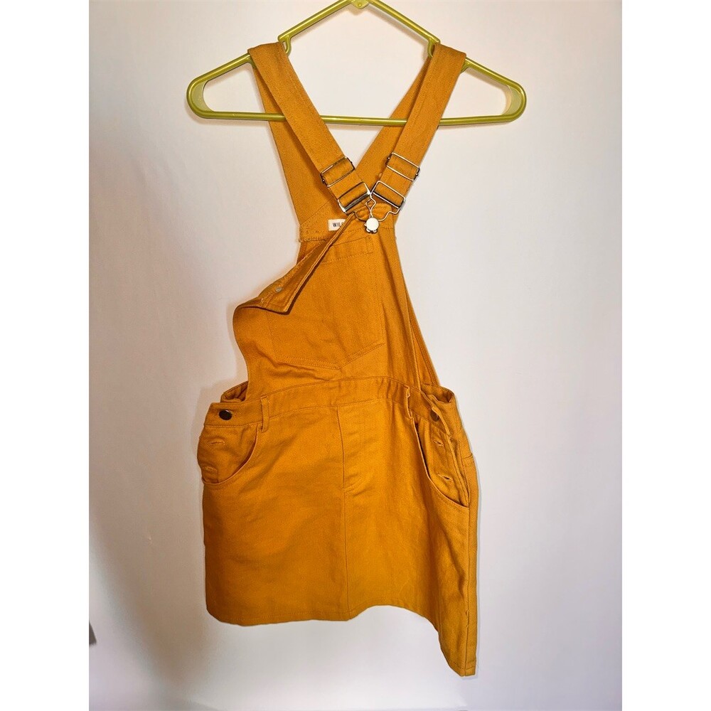Wild Honey Overall Jumper Pinafore Dress Womens M Mustard Yellow Short